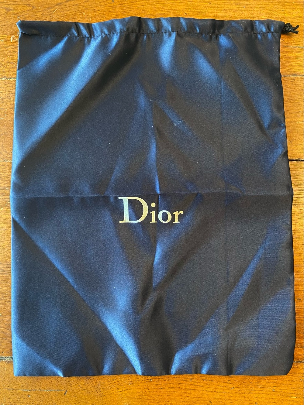 Christian Dior Dust Shoe Bag Navy Blue Satin White Font 11x14”